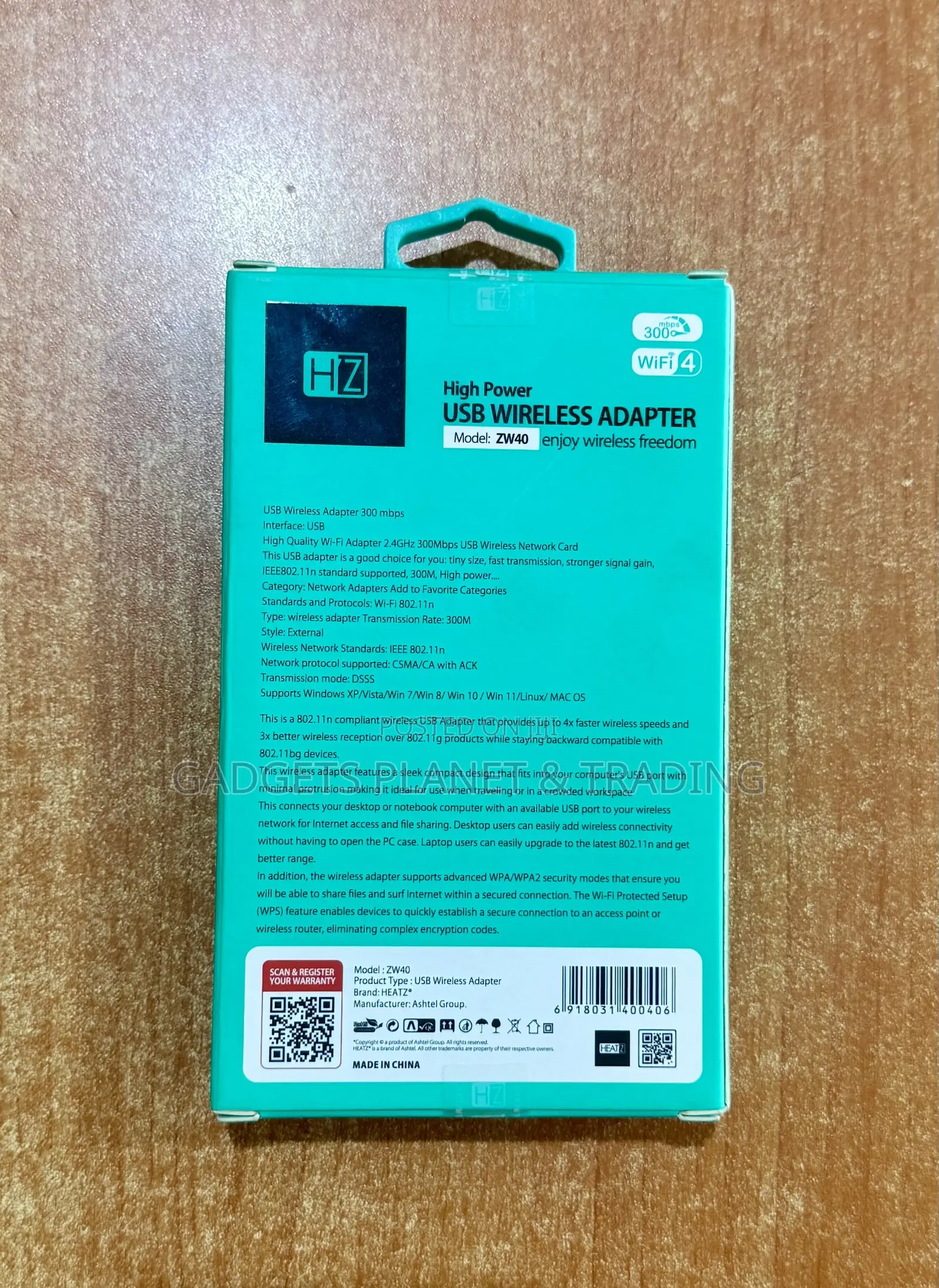 Heatz High Power USB WiFi 4 Wireless Dongle Adapter 300mbps - ZW40