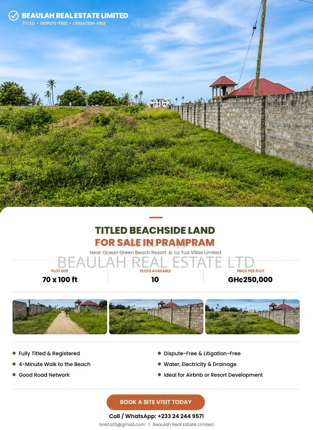 Ten (10) Titled Plots – Beachside Land for Sale in Prampram