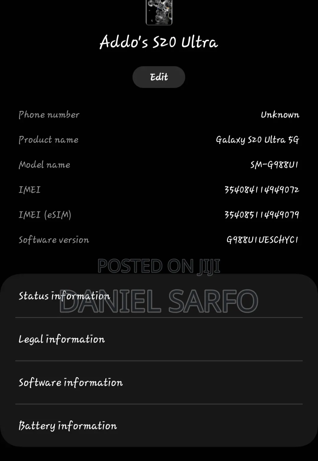 Samsung Galaxy S20 Ultra 5G 128 GB Black