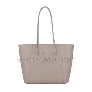 Women's Large Leather Capacity Beige Tote Bag for Work/Casual