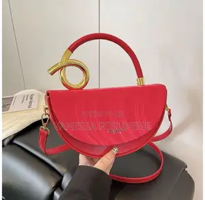 Women’s Red Leather Half Moon Shoulder Handbag With Gold Detail
