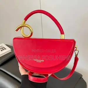 Women’s Red Leather Half Moon Shoulder Handbag With Gold Detail