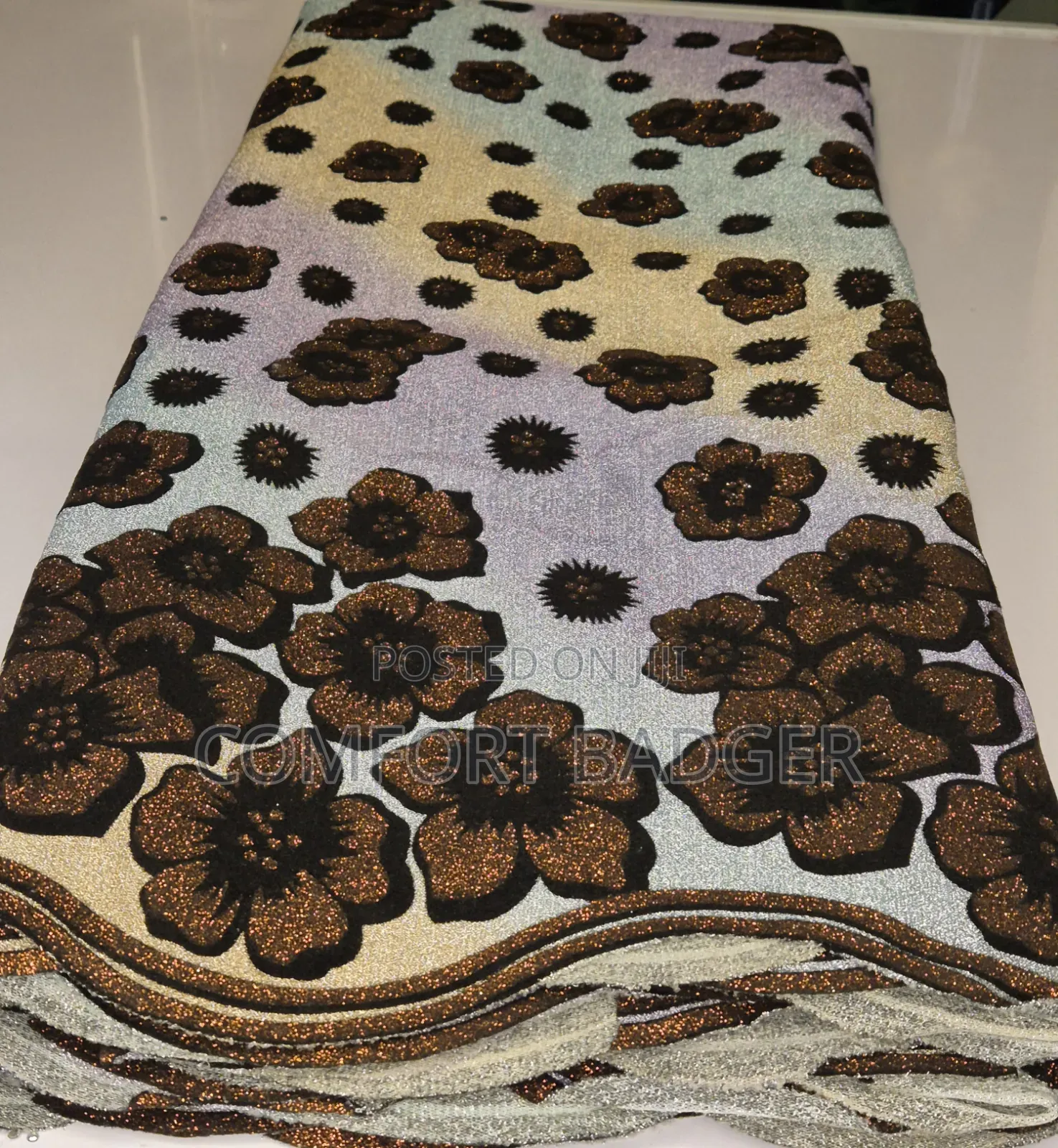 Metallic Glitter Ombre Lace With Floral Embellishments