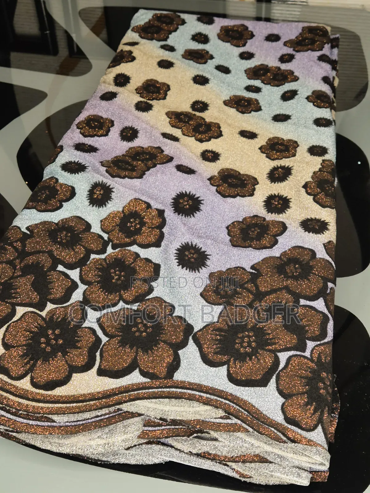 Metallic Glitter Ombre Lace With Floral Embellishments