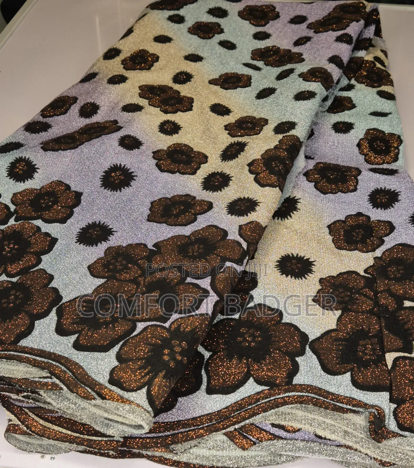 Metallic Glitter Ombre Lace With Floral Embellishments