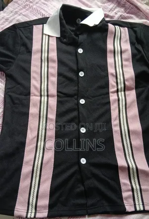 Men’s Black Vintage Bowling Shirt – Pink & Stripe Panels