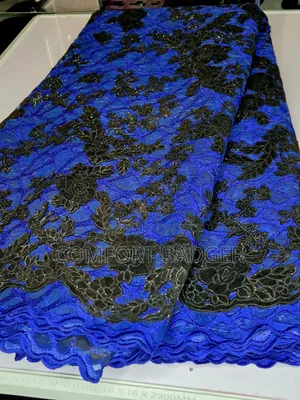 Royal Blue Lace With Floral Velvet Embellishments and Sequin Attached