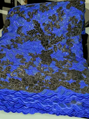 Royal Blue Lace With Floral Velvet Embellishments and Sequin Attached