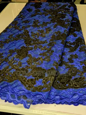 Royal Blue Lace With Floral Velvet Embellishments and Sequin Attached