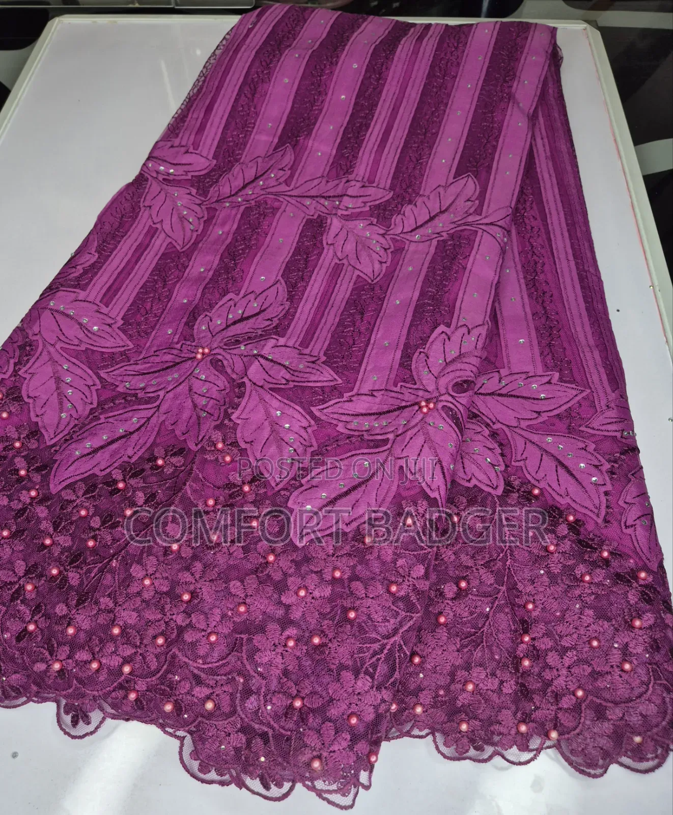 Classy Magenta Lace With Rhinestones and Beads