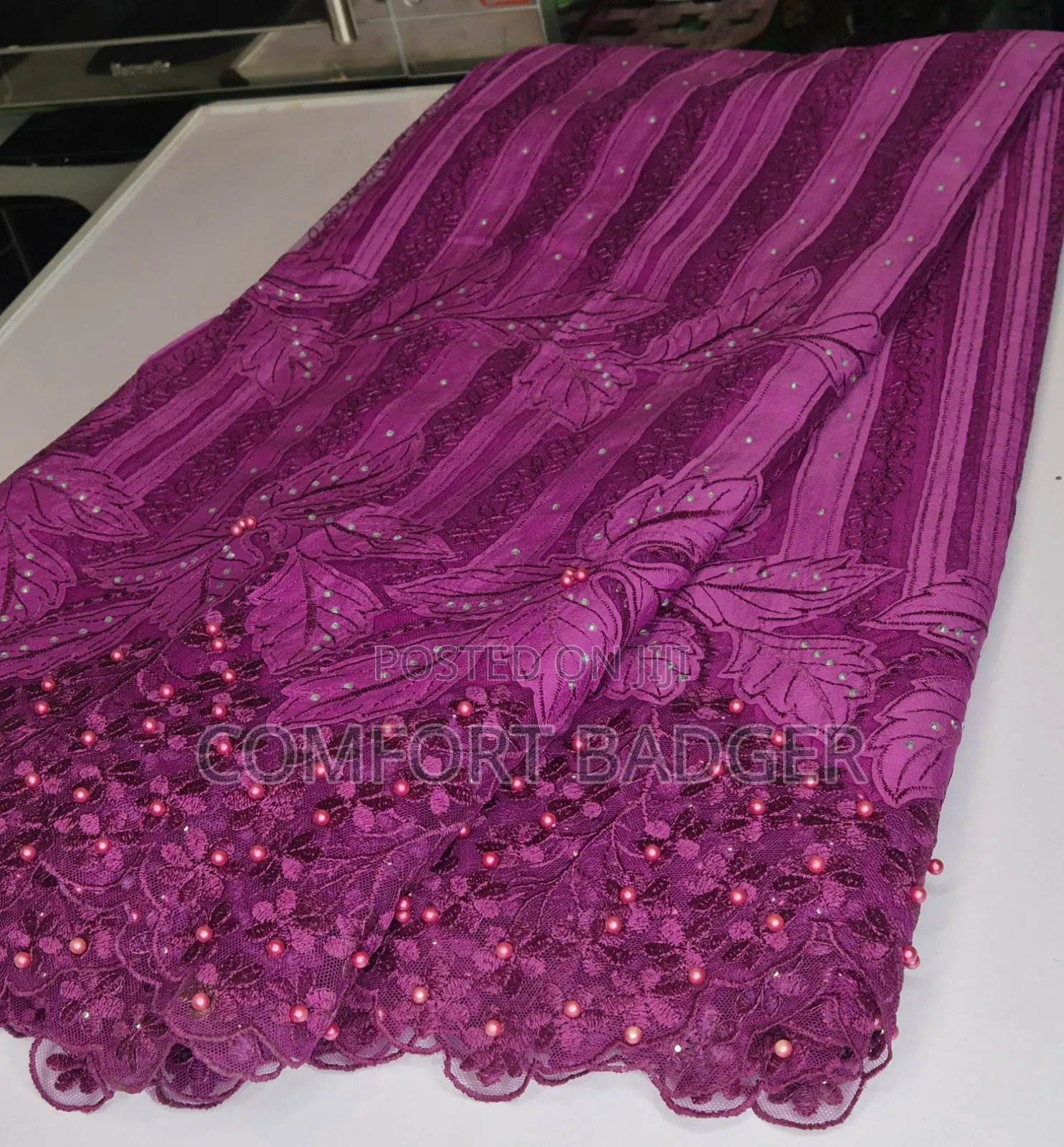 Classy Magenta Lace With Rhinestones and Beads