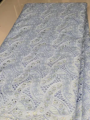 Exquisite Light Blue Swiss Voile Lace With Rhinestones