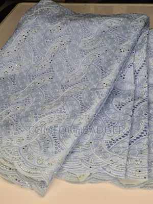 Exquisite Light Blue Swiss Voile Lace With Rhinestones