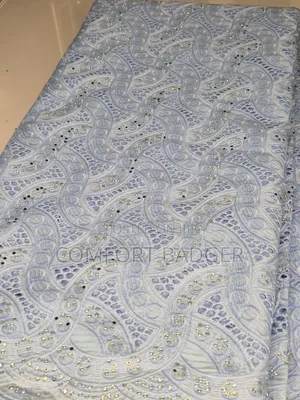 Exquisite Light Blue Swiss Voile Lace With Rhinestones