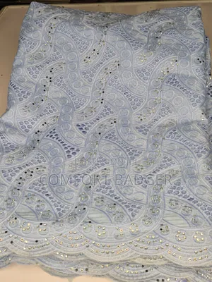 Exquisite Light Blue Swiss Voile Lace With Rhinestones