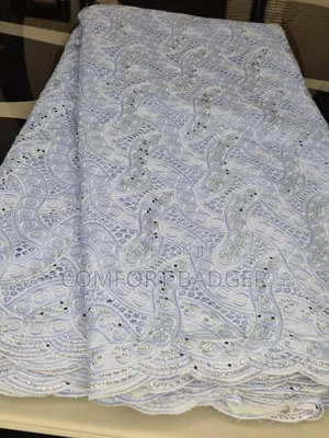 Exquisite Light Blue Swiss Voile Lace With Rhinestones