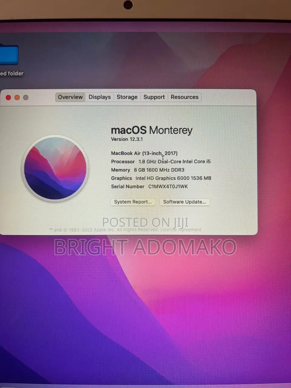 Laptop Apple MacBook Air 8GB Intel Core i5 HDD+SSD 512GB