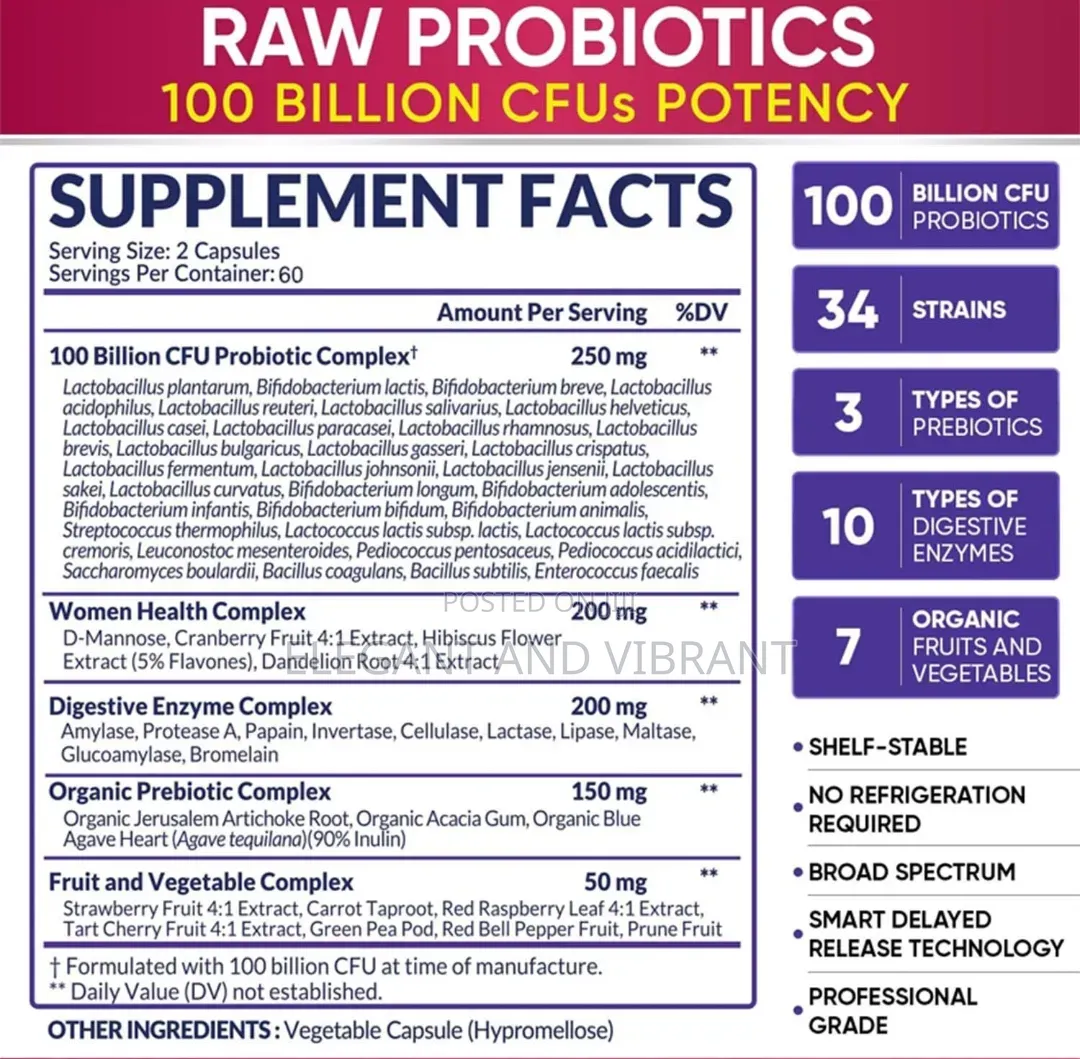 Women's RAW Probiotic 100 Billion CFU - Prebiotics, Digestive Enzymes