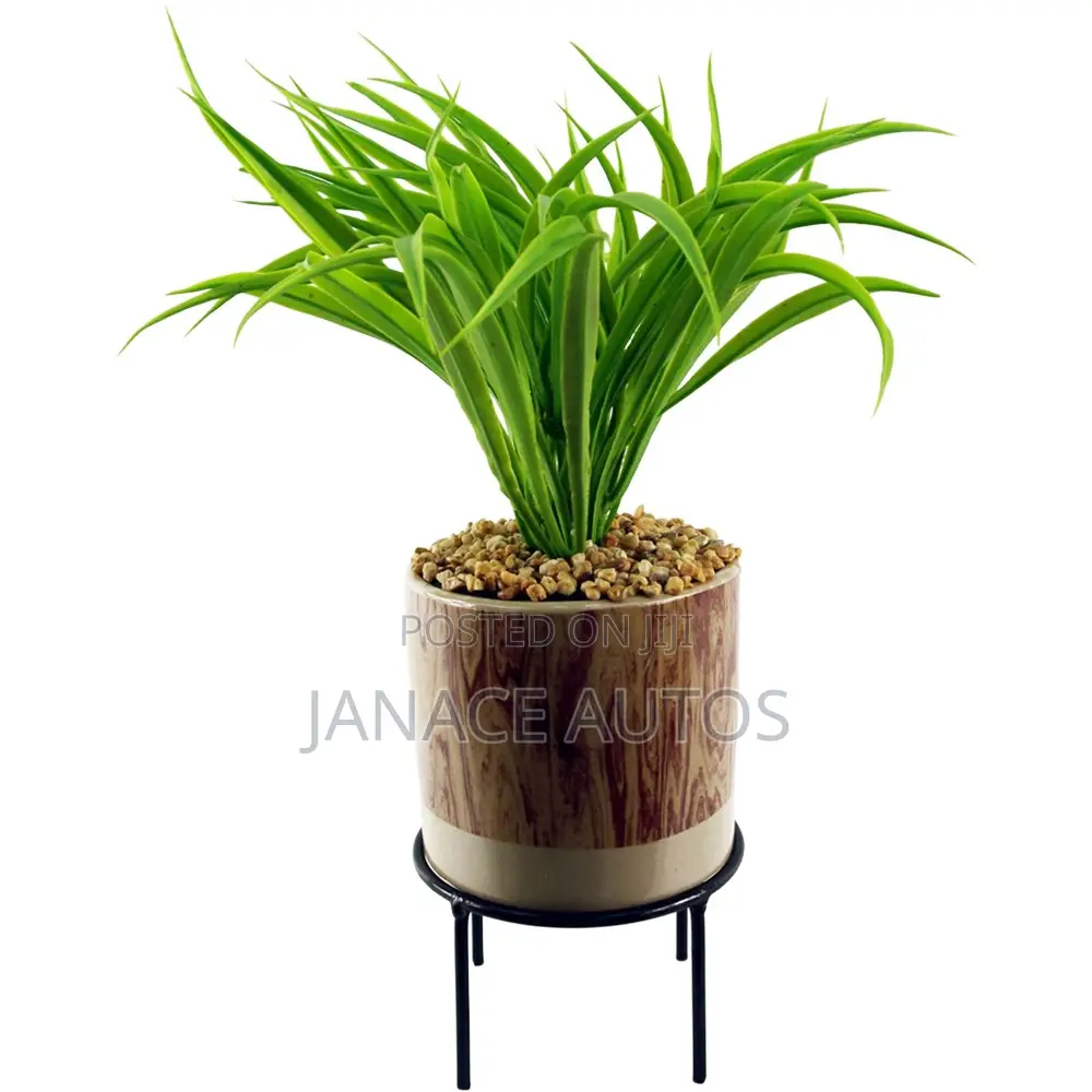 Leaf Artificial Grass in Ceramic Planter and Metal Stand 35cm