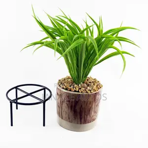 Leaf Artificial Grass in Ceramic Planter and Metal Stand 35cm