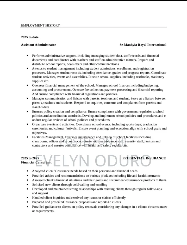 Administrative Officer. CV