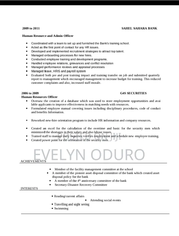 Administrative Officer. CV