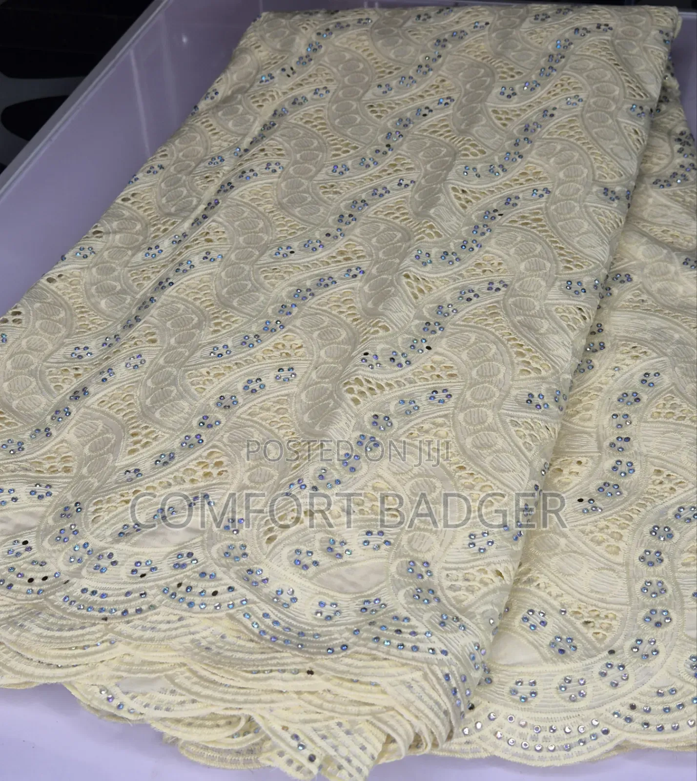 Luxurious Embellished Light Yellow Lace