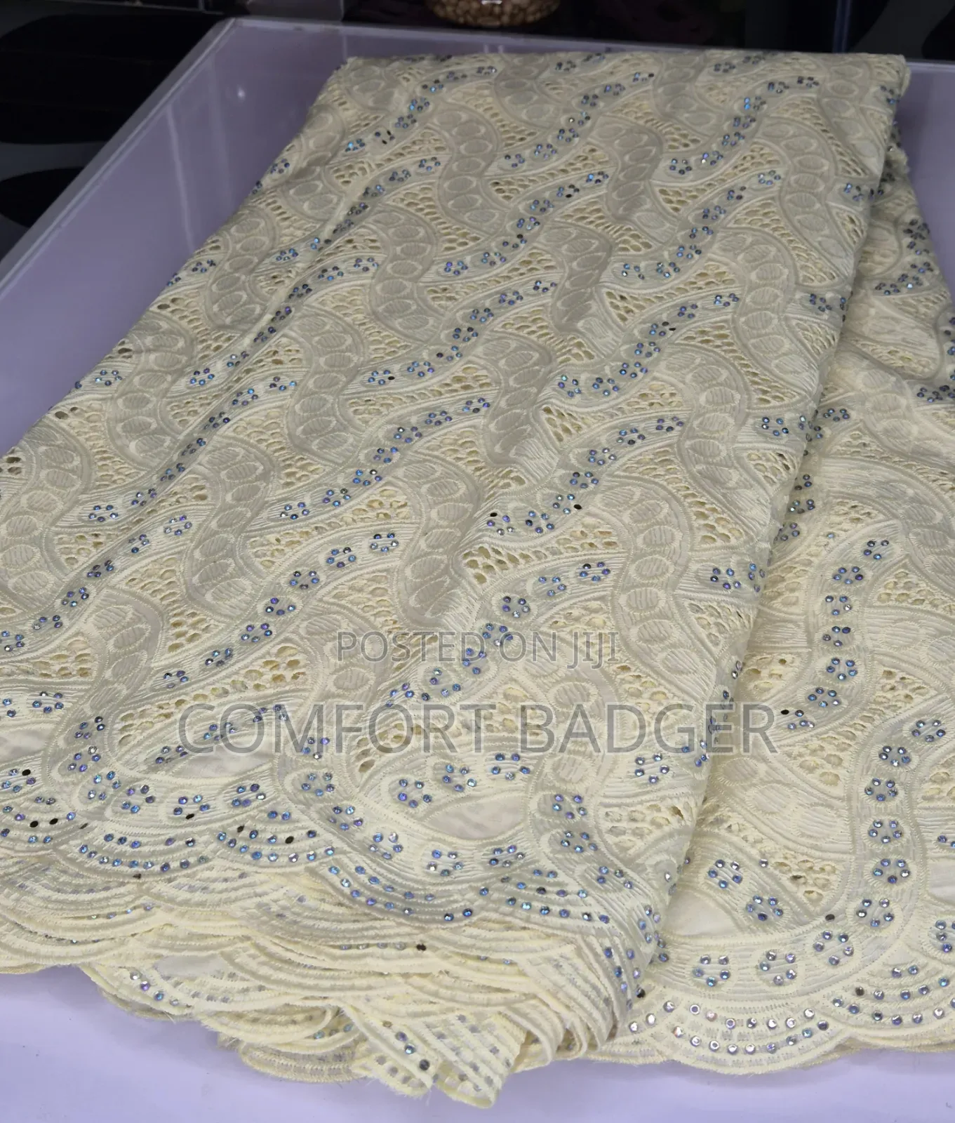 Luxurious Embellished Light Yellow Lace