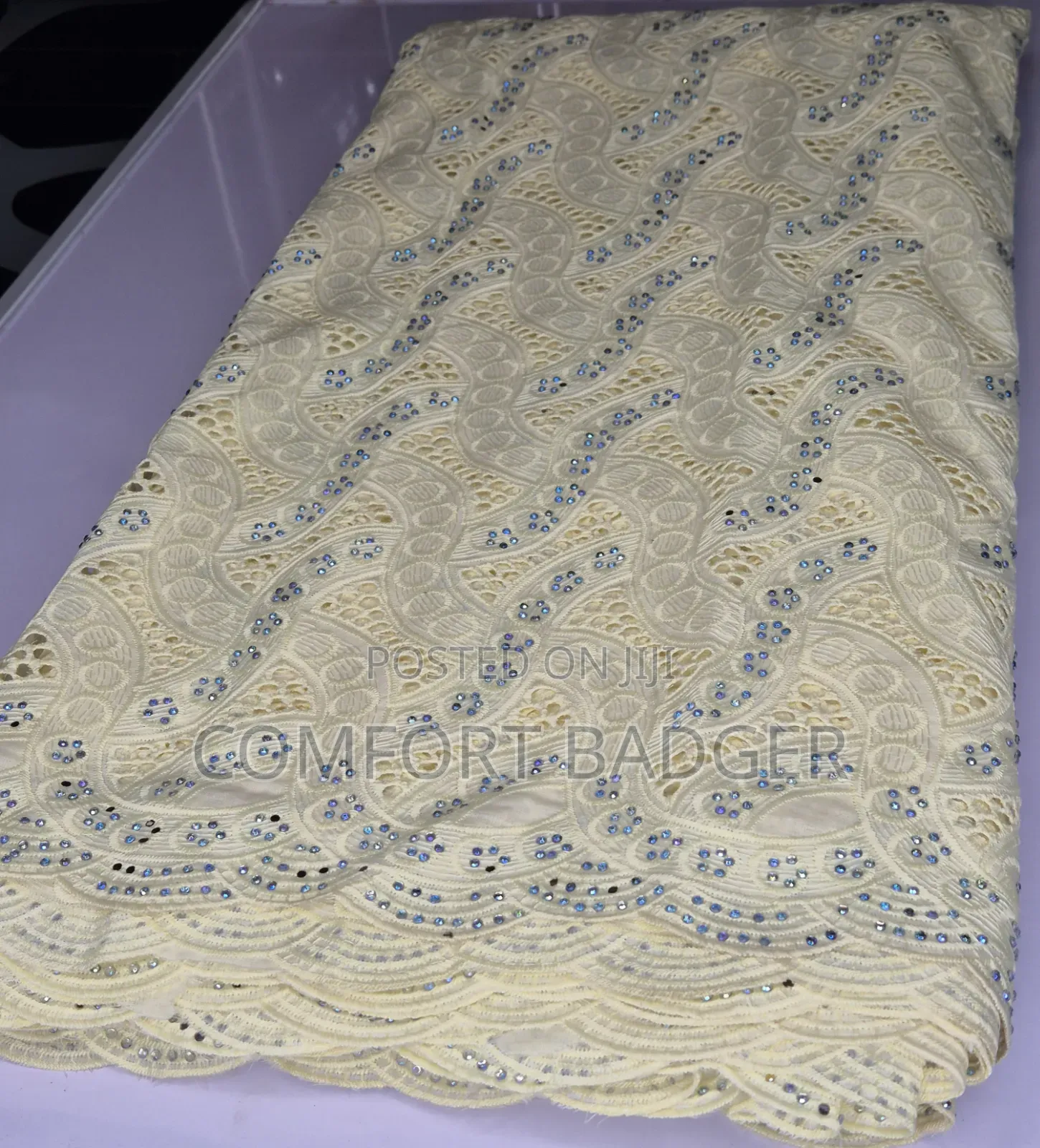 Luxurious Embellished Light Yellow Lace