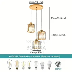 Modern 3-Light Crystal Pendant Light - E27 Gold Hanging Chandelier