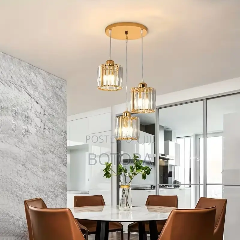 Modern 3-Light Crystal Pendant Light - E27 Gold Hanging Chandelier