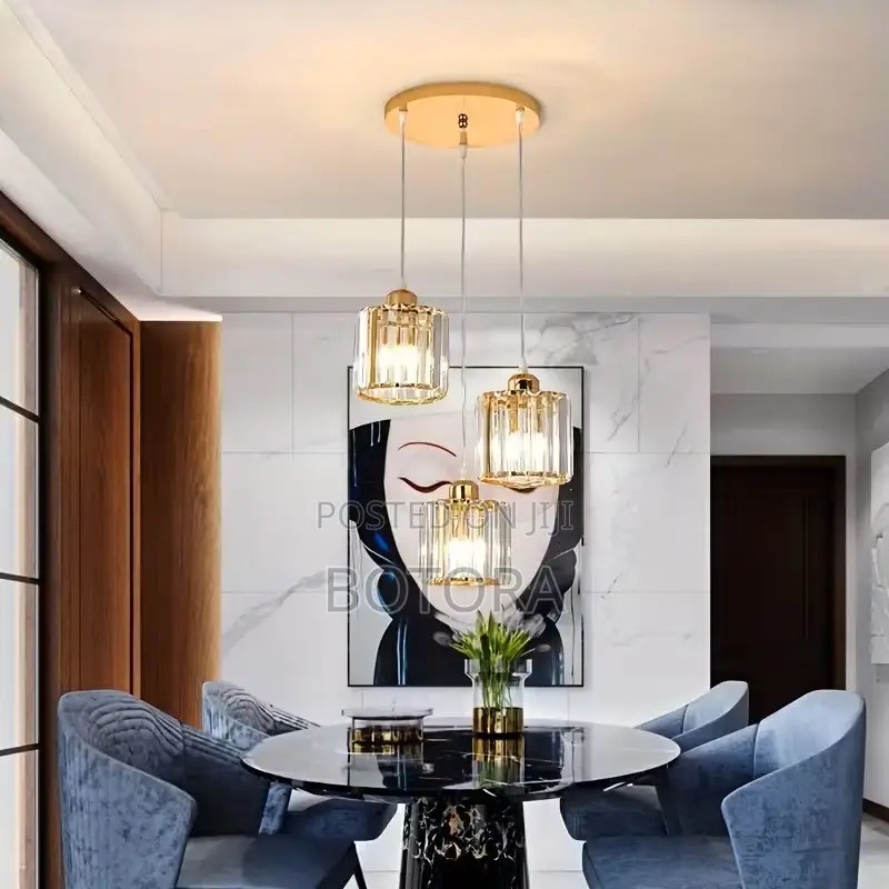 Modern 3-Light Crystal Pendant Light - E27 Gold Hanging Chandelier