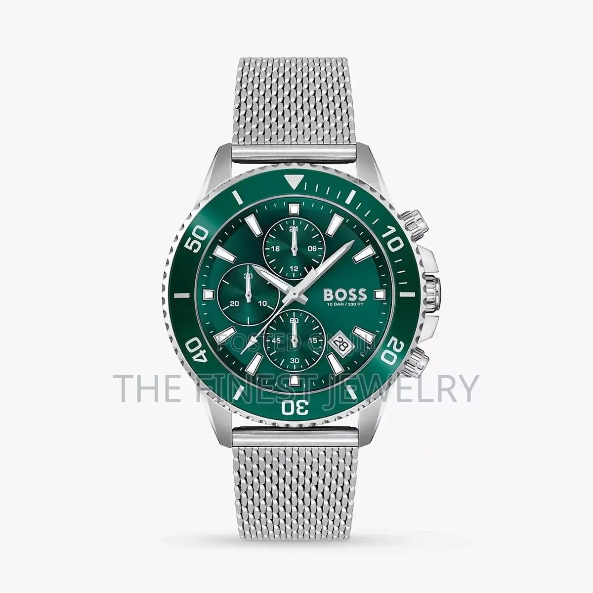 Hugo Boss Admiral Chronograph Green Dial Silver Mesh Bracelet Watch