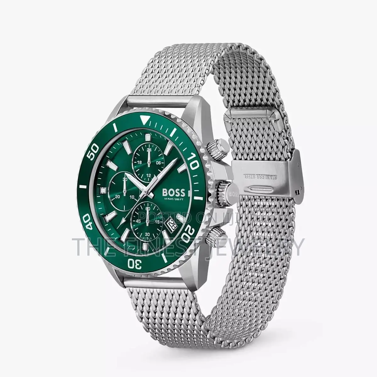 Hugo Boss Admiral Chronograph Green Dial Silver Mesh Bracelet Watch