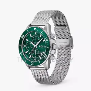 Hugo Boss Admiral Chronograph Green Dial Silver Mesh Bracelet Watch