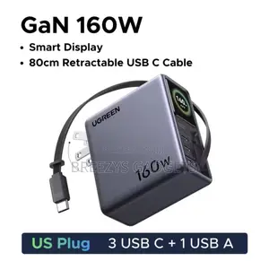 UGREEN 160W Smart Display GaN Charger With Retractable Cable AVS PD3.1