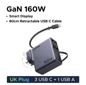 UGREEN 160W Smart Display GaN Charger With Retractable Cable AVS PD3.1