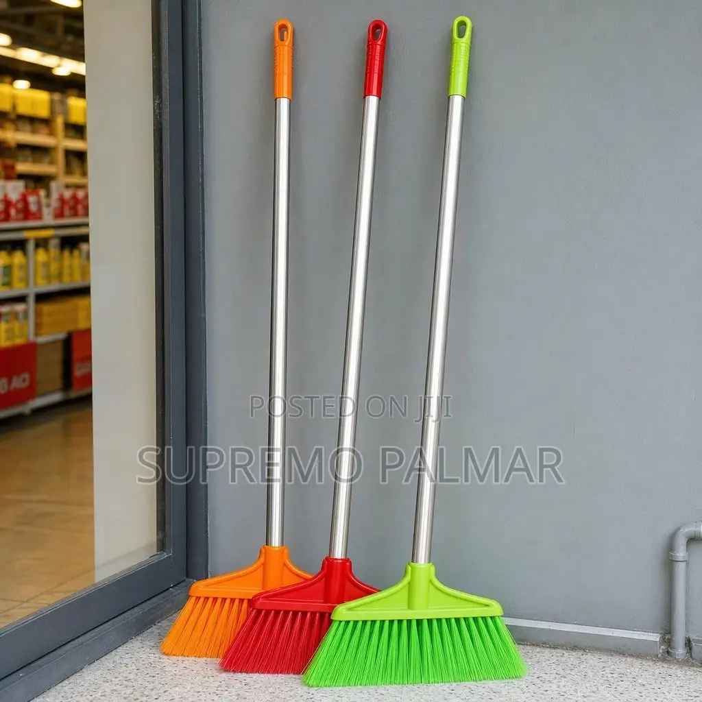 Long Handle Sweeping Broom With Metal & Bright Plastic Bristles