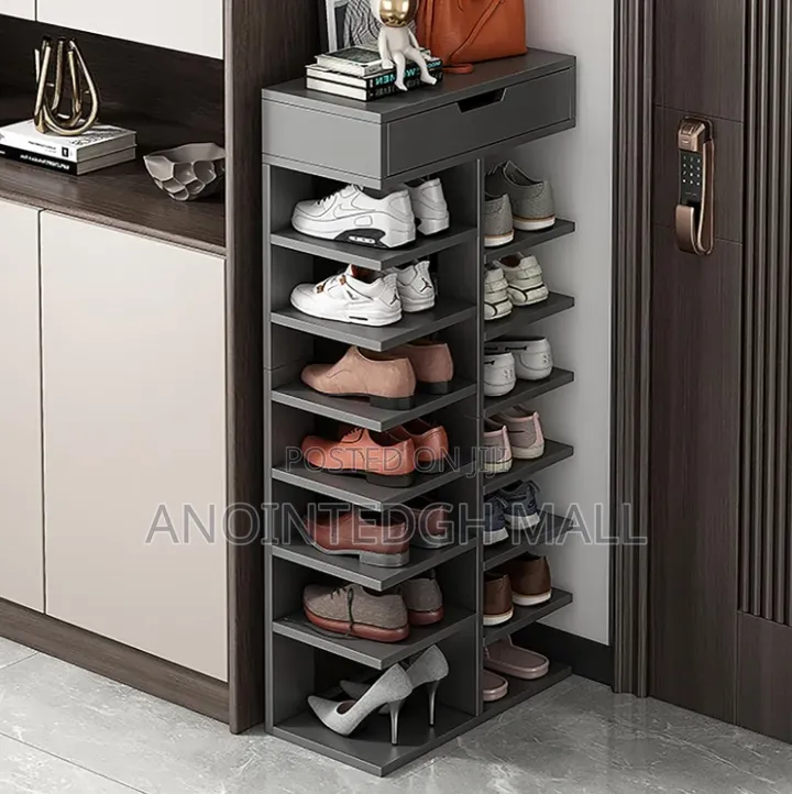 7 Tier Double Free Shoe Rack - Gray/Black