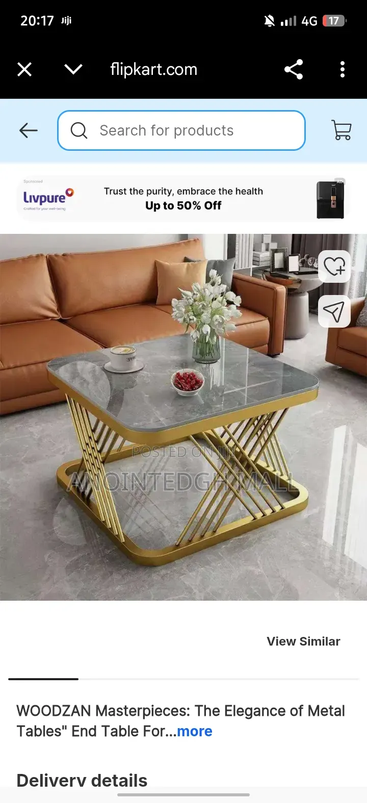 Exotic Faux Marble (MDF Wood)Centre Table - White/Gold