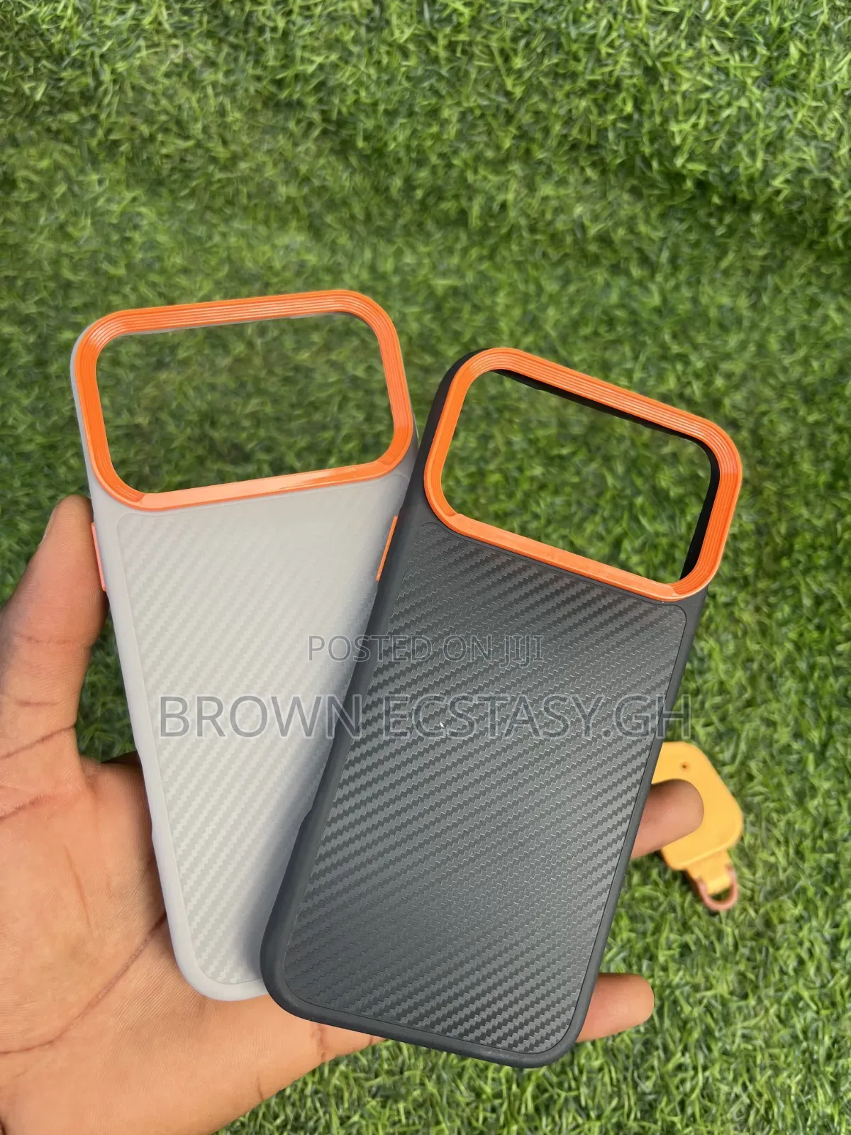 iPhone 17 Pro Max Carbon Fiber Case With Orange Bumper