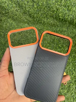 iPhone 17 Pro Max Carbon Fiber Case With Orange Bumper