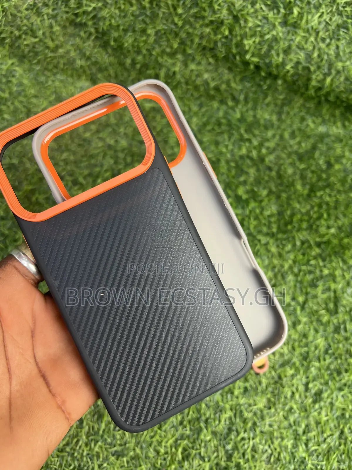 iPhone 17 Pro Max Carbon Fiber Case With Orange Bumper