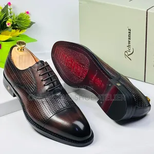Men's Premium Burnished Brown Leather Oxford Dress Shoes,