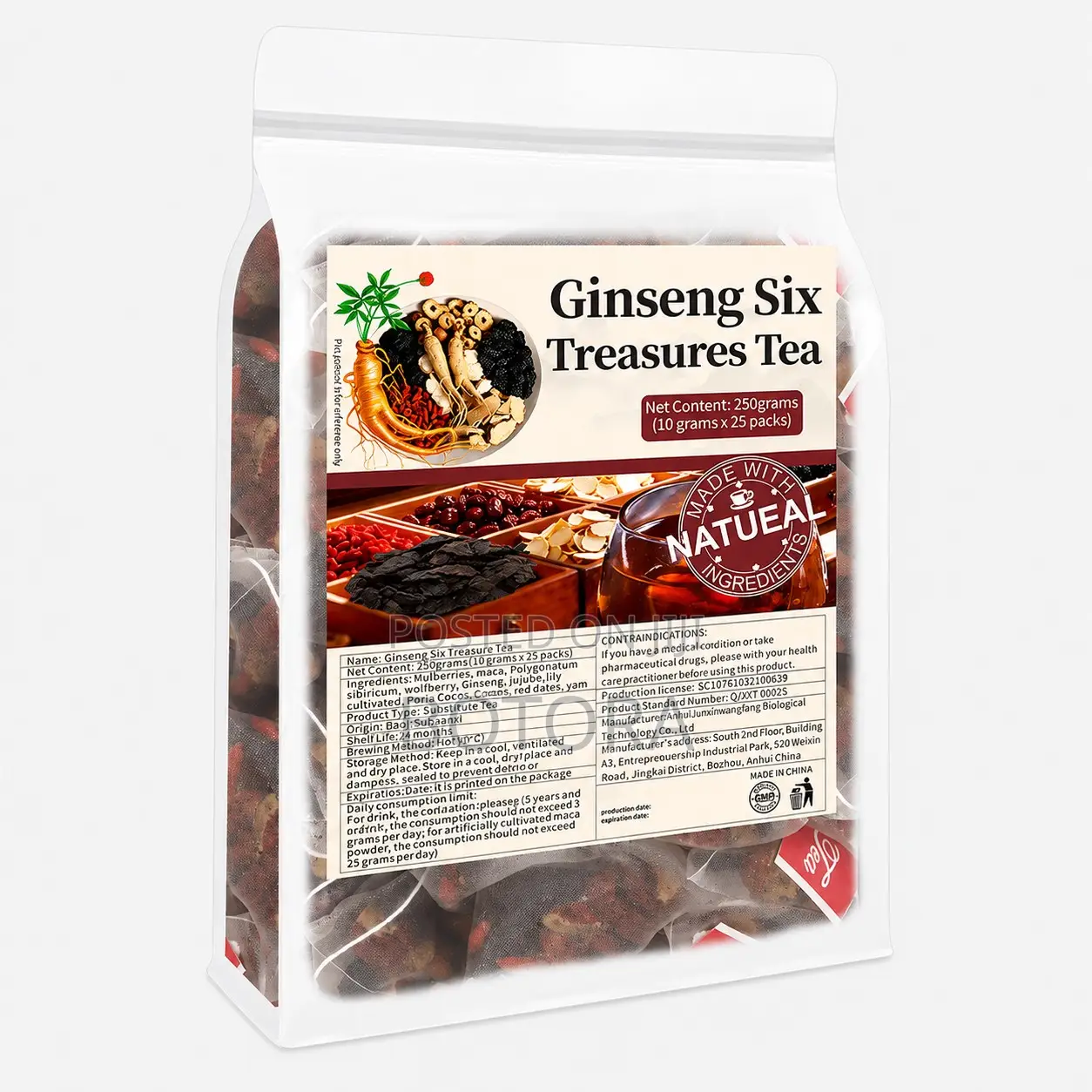 Premium Ginseng Six Treasures Herbal Tea - 2X Tea Per Bag & 67% More