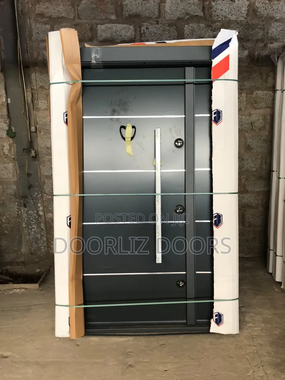 7ft Heavy Metal Turkish Security Door With Silver Lines (Triple Locks)