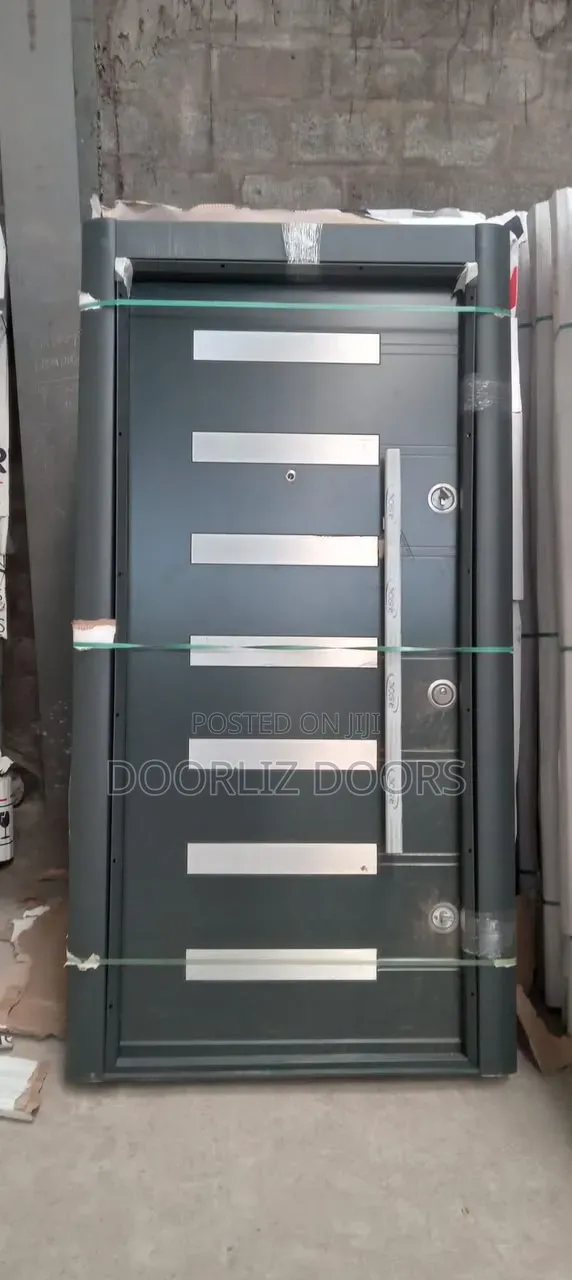 Single 7ft Heavy Metal Turkish Door With Silver Lines (Triple Locks)