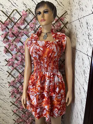 Beautiful Vibrant Red and White Print Smocked Bodice Dress