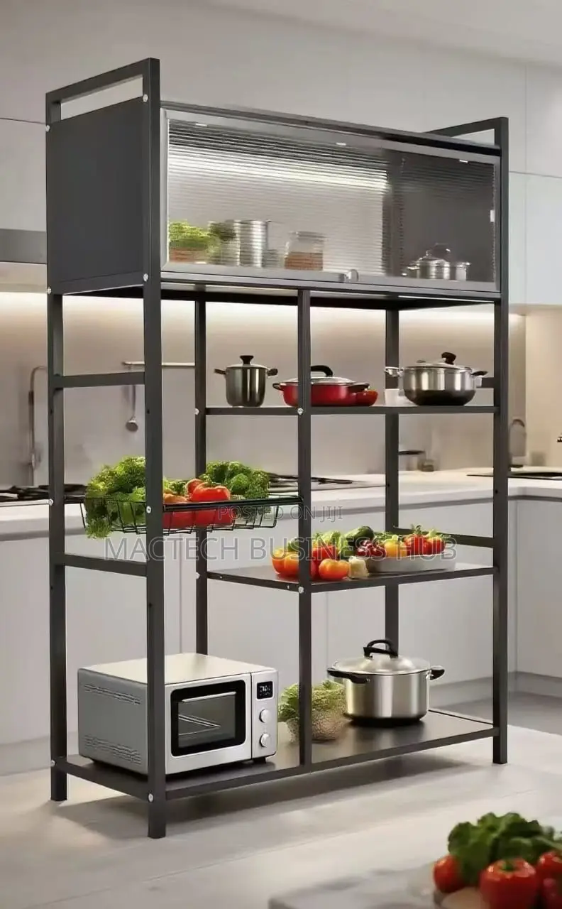 Multi-Tier Kitchen Rack With Cabinet & Wheels (80 X 32 X 125 Cm)