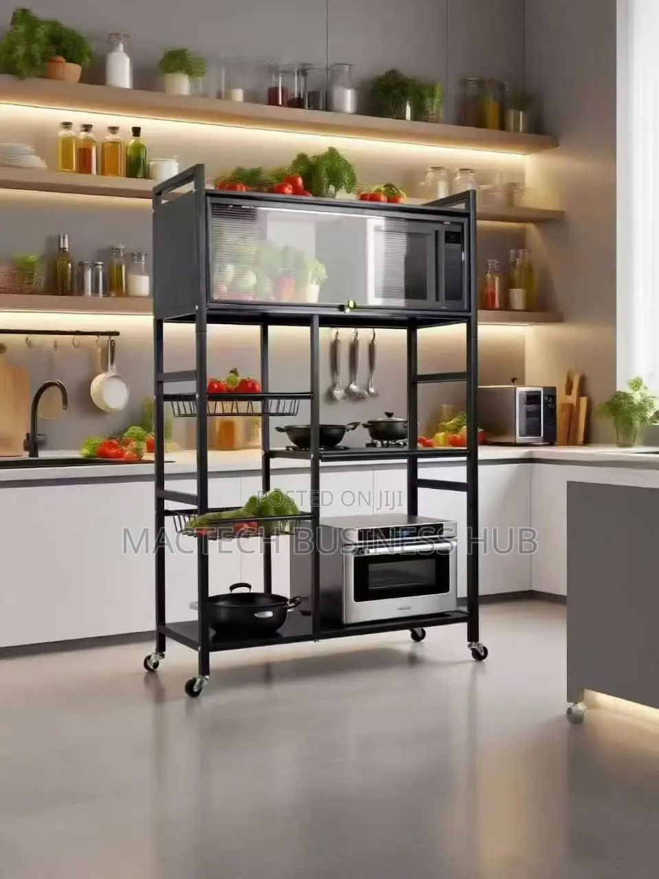 Multi-Tier Kitchen Rack With Cabinet & Wheels (80 X 32 X 125 Cm)